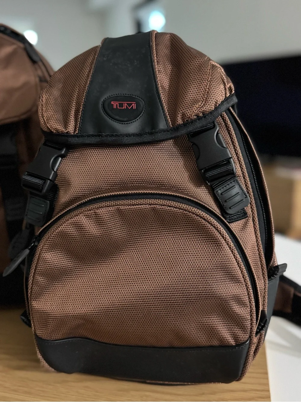 Tumi Men's Brown Nylon Backpack Duo with Black Trim